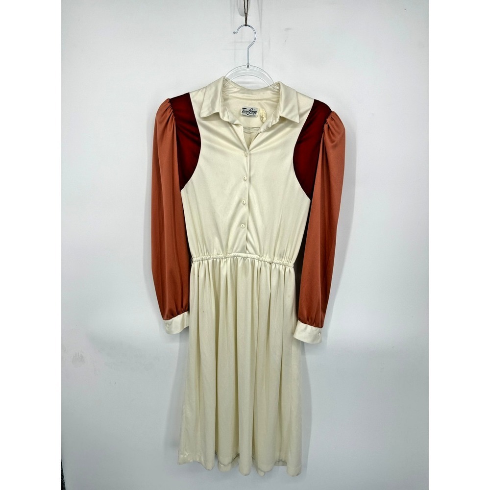 Vintage Teena Paige Fashions Shirt Dress Retro Empire Waist Colorblock Throwback